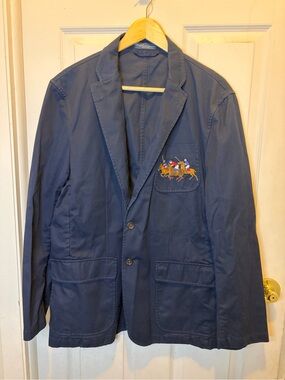 Polo by Ralph Lauren Navy Cotton Triple Pony Polo Player Embroidered Blazer flaw